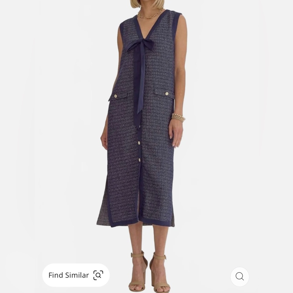 Entro Tweed Majesty Midi Dress In Navy